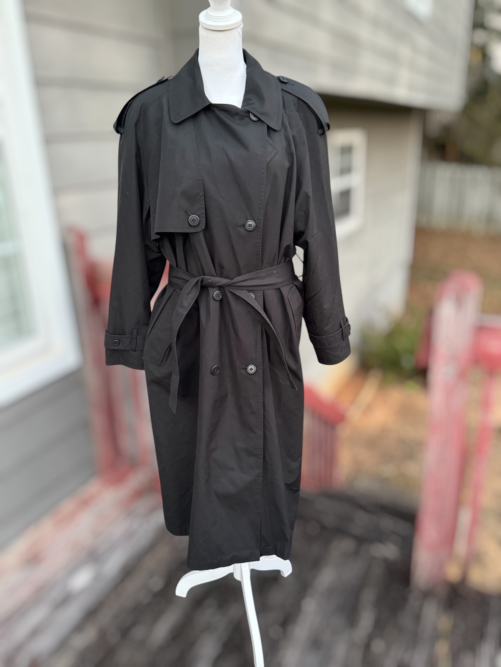 Towne By London Fog Black Double-Breasted Belted Trench Coat 12P